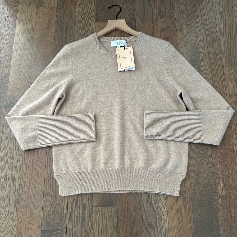 NWT La Ligne Solid Lean Lines 100% Cashmere Sweater in Tan Size Medium - Picture 9 of 13